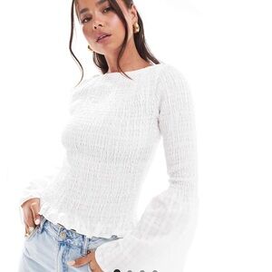 asos design shirred top with angel sleeves in white - size M